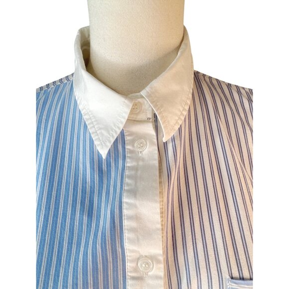 2/$30 ZARA M Cropped Blue & White Striped Cotton Button-Up Shirt Collared Neck - Picture 5 of 12
